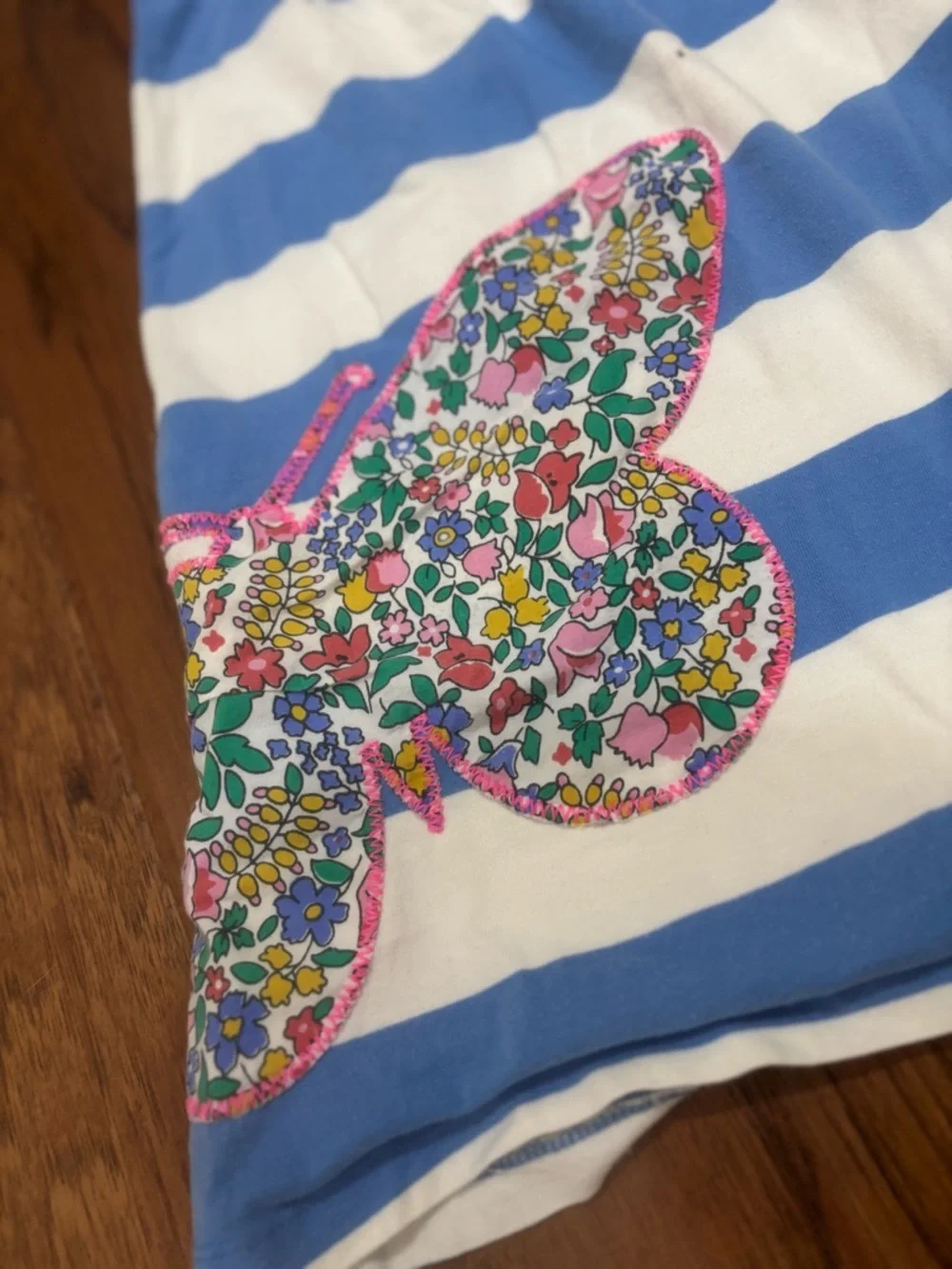Mini Boden Blue White Stripe Butterfly Dress Size 6-7Y